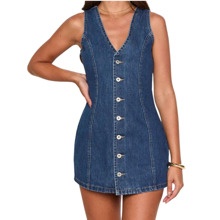 EUNICE™ – Refined Sleeveless Button Placket Dress