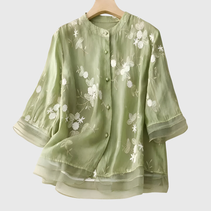 Annie | Elegant Top with Embroidered Flowers