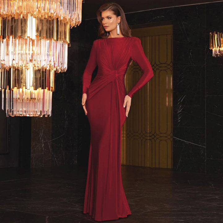 JOSALIE™ - Elegant Ruched Bodycon Dress with Padded Shoulders &amp; Long Sleeve