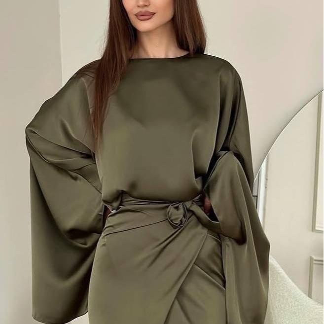 STELLA™ - Loose Shirt &amp; Lace-up Skirt Suit for Elegant Daily Wear