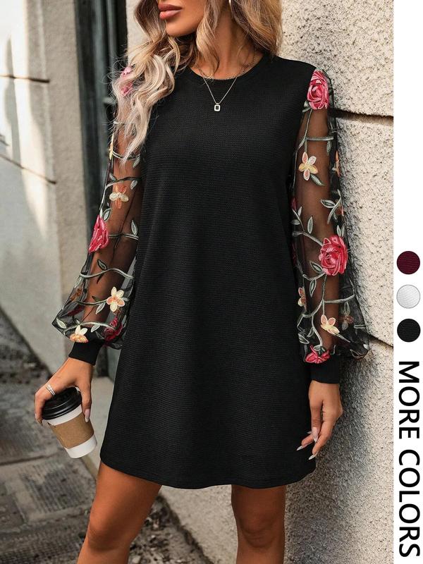 FLORA™ - Floral Embroidery Bishop Sleeve Dress for Parties &amp; Weddings