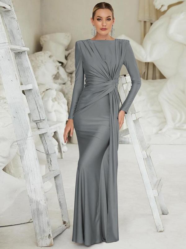 JOSALIE™ - Elegant Ruched Bodycon Dress with Padded Shoulders &amp; Long Sleeve